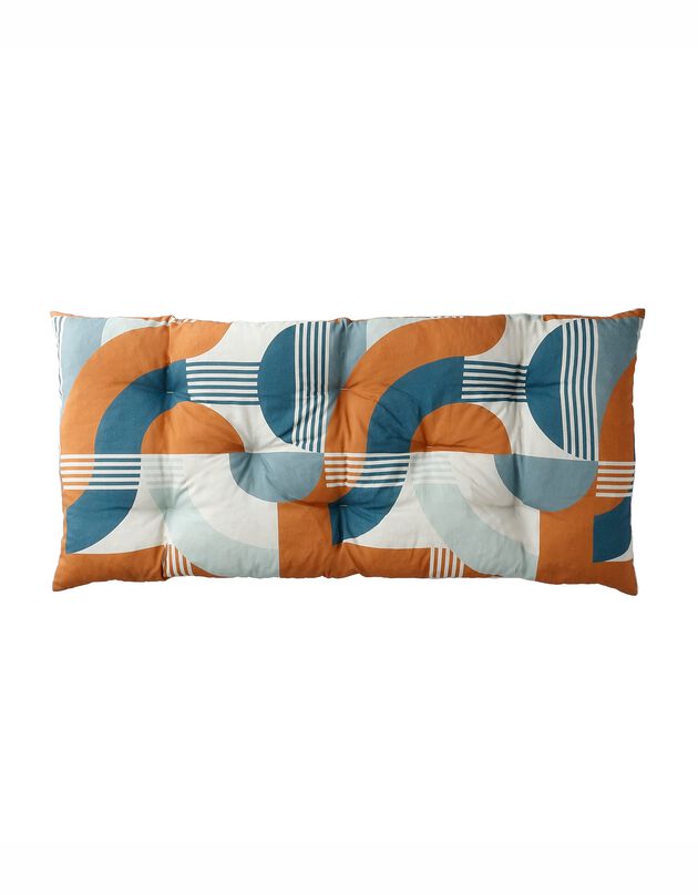 Lang decoratief kussen met geometrische  Art Deco print (blauw / karamel)