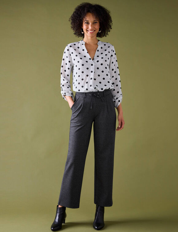 Blouse col tunisien imprimé pois, crêpe (écru / noir)