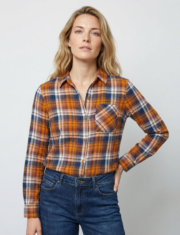 Geruit hemd in flanel (honing / blauw)