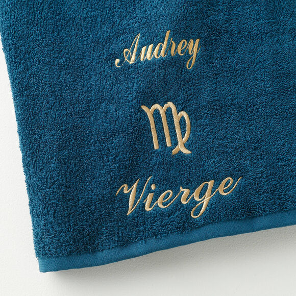 Serviettes de bain brod&eacute;es Vierge personnalisable - 420g/m2 (bleu paon)