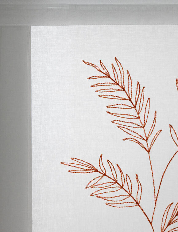 Vitrage voile brodé grandes feuilles - la paire (terracotta)