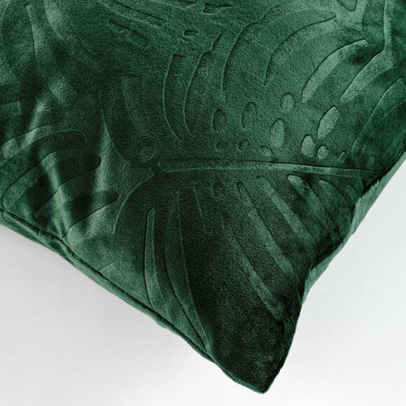 Coussin carré velours motif feuilles (vert sapin)