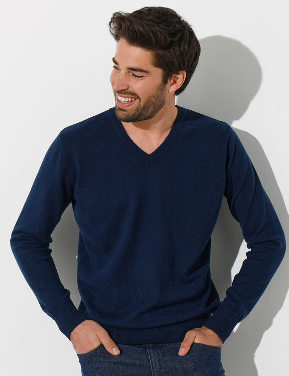 Pull col V 80% laine (marine)