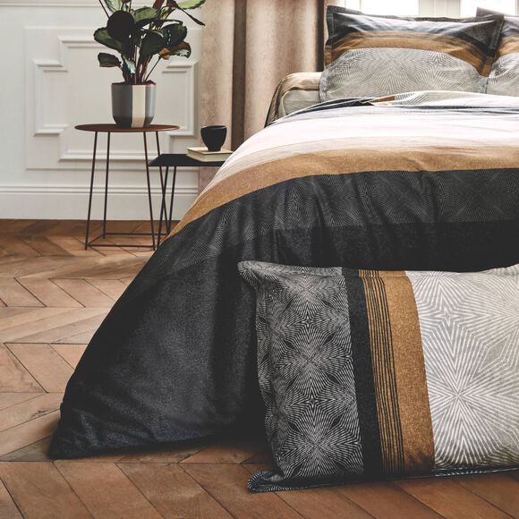 Linge de lit Tiago satin de coton imprim&eacute; (noir)