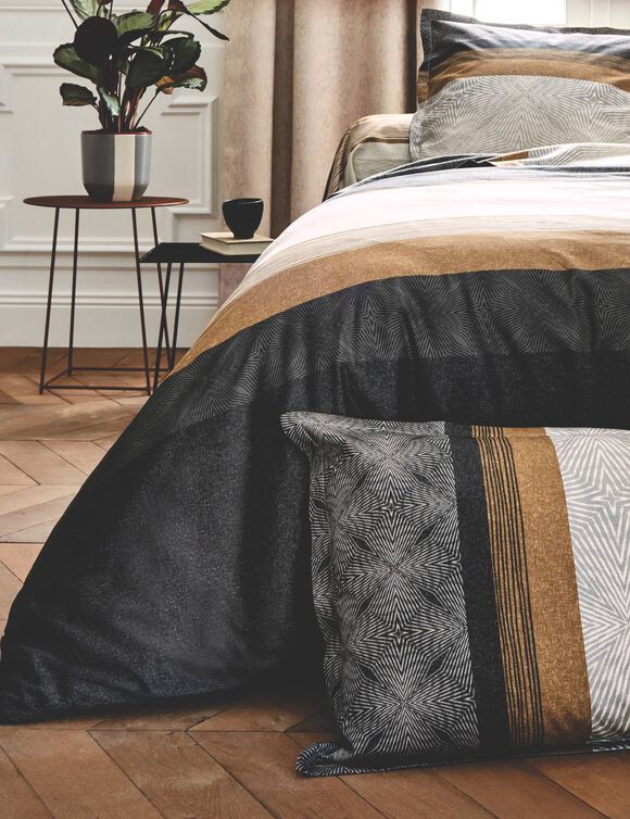 Linge de lit Tiago satin de coton imprim&eacute; (noir)