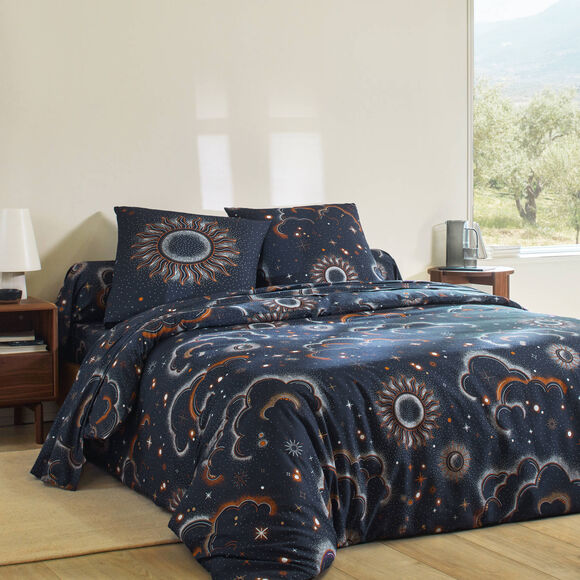 Linge de lit Helios en coton imprimé (marine)