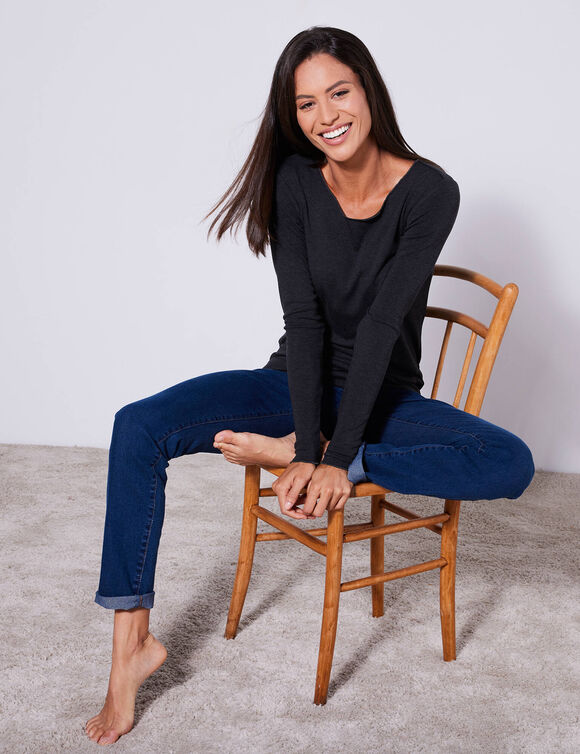 T-shirt chaleur manches longues col rond (noir)