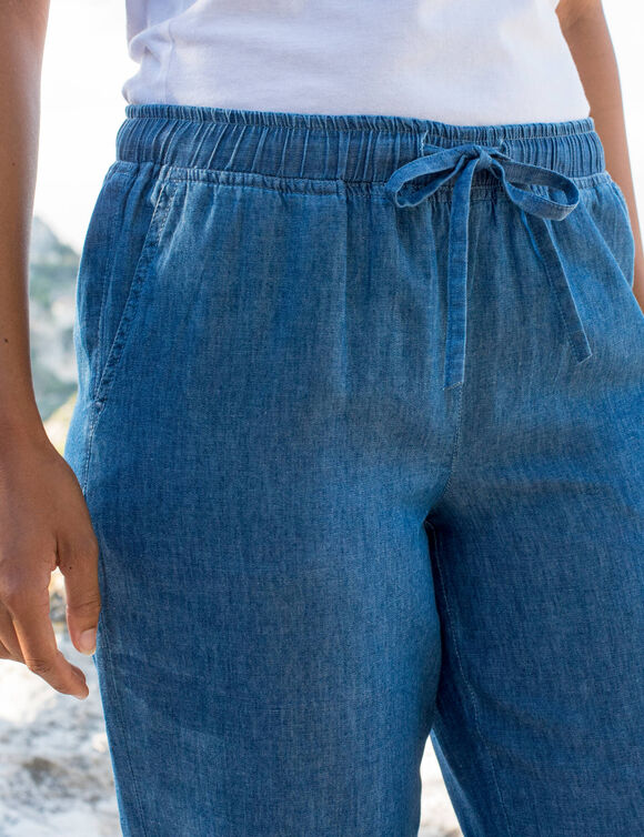 Jean l&eacute;ger coupe mom, taille &eacute;lastiqu&eacute;e (stone)