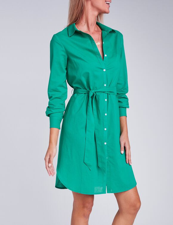 Robe chemisier unie, voile de coton (vert)