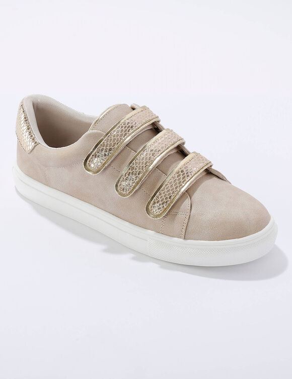Sneakers met scratchpatjes, glanzend kroko-effect (beige / goudkleurig)