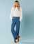 Pantalon large spécial Petites taille haute et boutonné côtés (bleu)