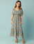 Robe longue Spécial Petites col V voile imprimé (bleu denim / multicolore)