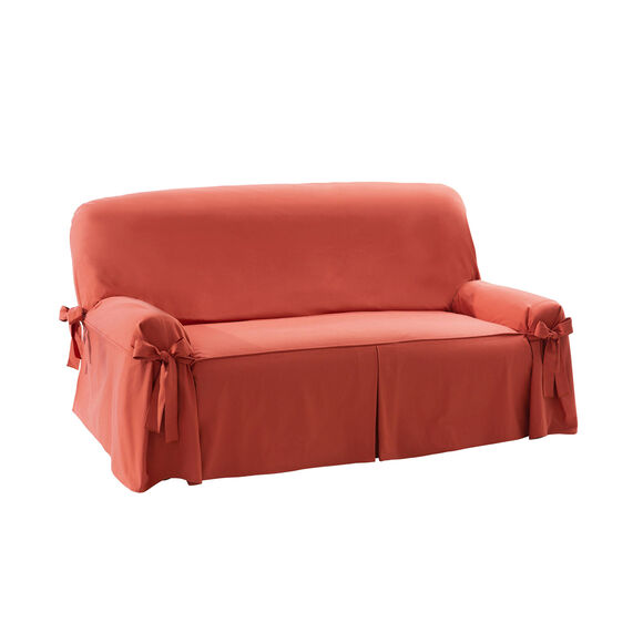 Housse bachette coton uni nouettes fauteuil canap&eacute;s (terracotta)