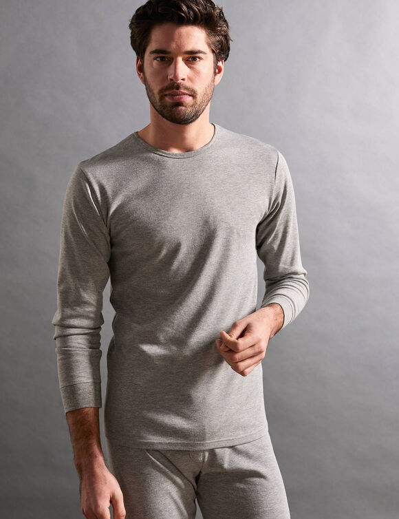 T-shirt sous-v&ecirc;tement homme col rond manches longues chaleur douce - lot de 2 (gris chin&eacute;)