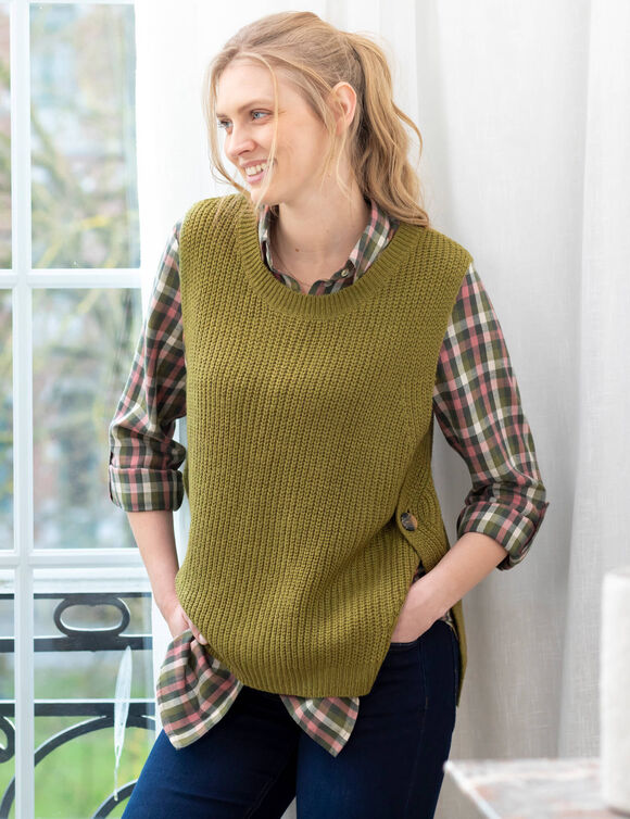 Pull sans manches, forme boite (vert olive)