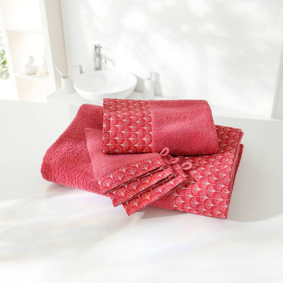 Éponge bouclette 420g/m² liteau imprimé ginkgo  (framboise)