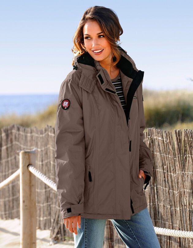 Parka imperméable doublée polaire, taupe Parka imperméable doublée polaire, taupe, hi-res