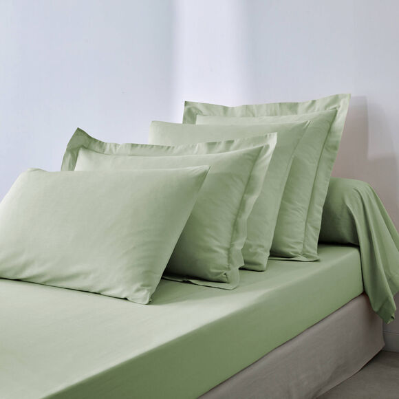 Drap-housse uni polyester - coton bonnet 32 cm (vert amande)