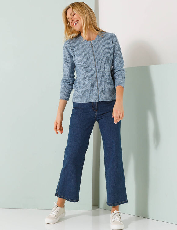 Vest met rits in patenttricot met mohairtouch (chiné blauw)