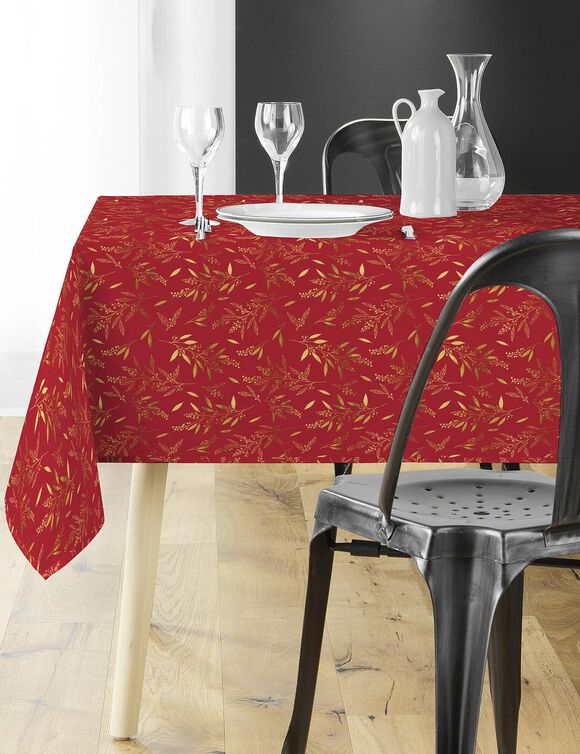 Nappe motif végétal métallisé (rouge / doré)