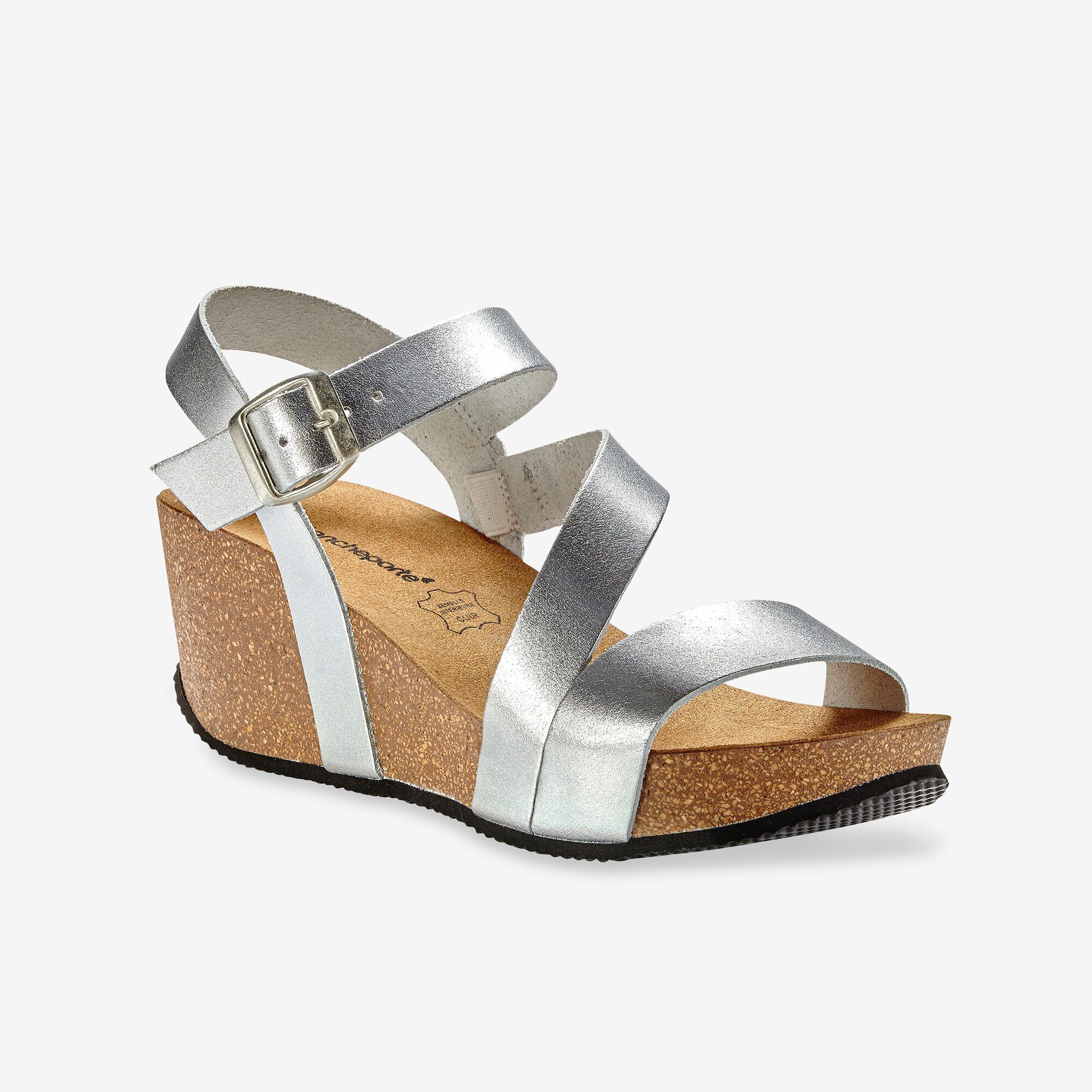 Blauwe leren sandalen met sleehak - Dames | MANFIELD