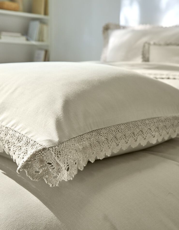 Linge de lit uni dentelle coton (sable)
