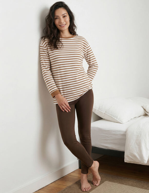 Pyjama molleton ray&eacute; avec legging  (&eacute;cru / caramel)