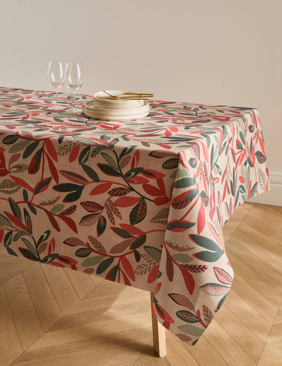 Nappe imprim&eacute; automnal enduction d&eacute;perlante (vert / terracotta)