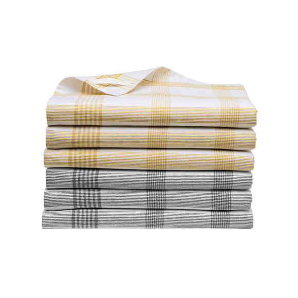 Torchons carreaux coton tiss&eacute; teint - lots (curry / gris)