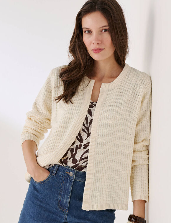 Cardigan en maille manches longues (&eacute;cru)
