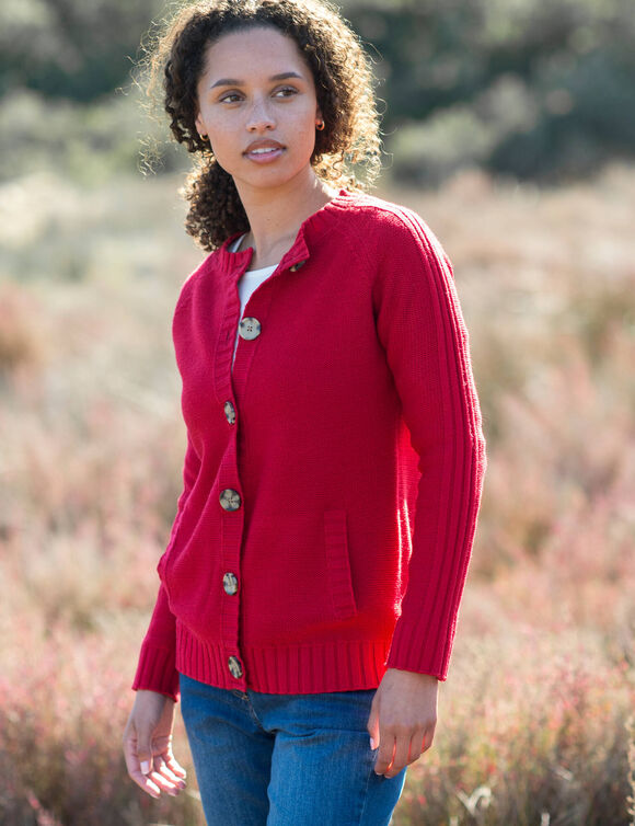 Cardigan boutonné maille fantaisie (rouge)