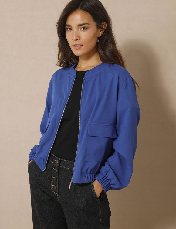 Veste zippée unie, grandes poches (bleu dur)