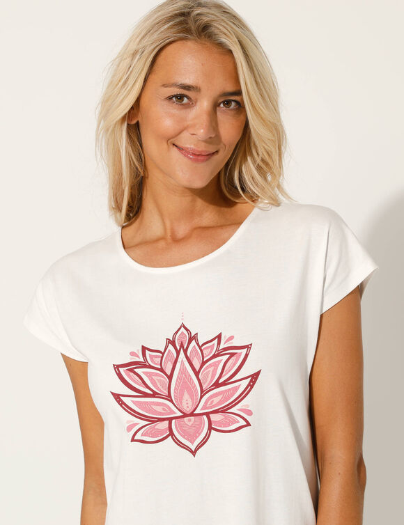 T-shirt tunique, imprimé placé (écru / rose)