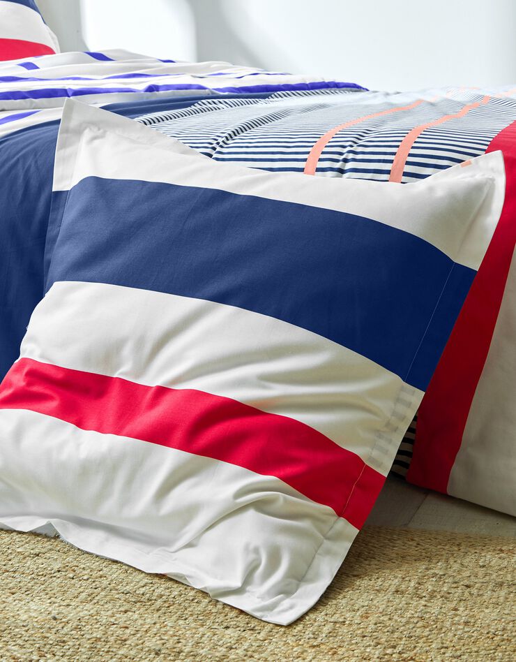 Linge de lit Marina en coton imprimé rayures (bleu)