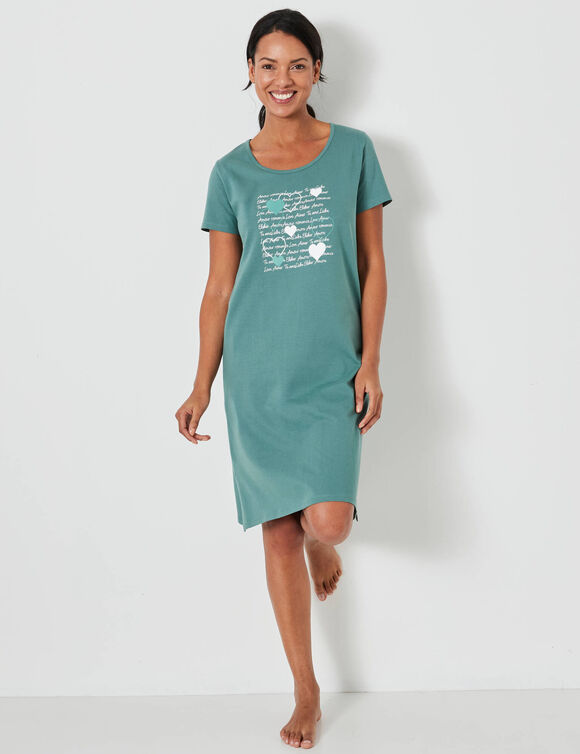 Chemise de nuit courte imprim&eacute;e c&oelig;urs (kaki)