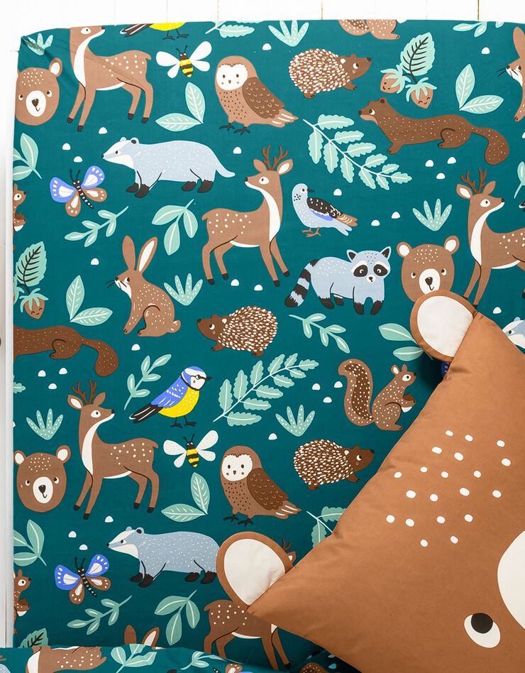 Linge de lit enfant à motifs Ourson en coton biologique, éco-responsable (vert)