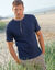 T-shirt in gewafeld tricot met Tunesische hals (marine)