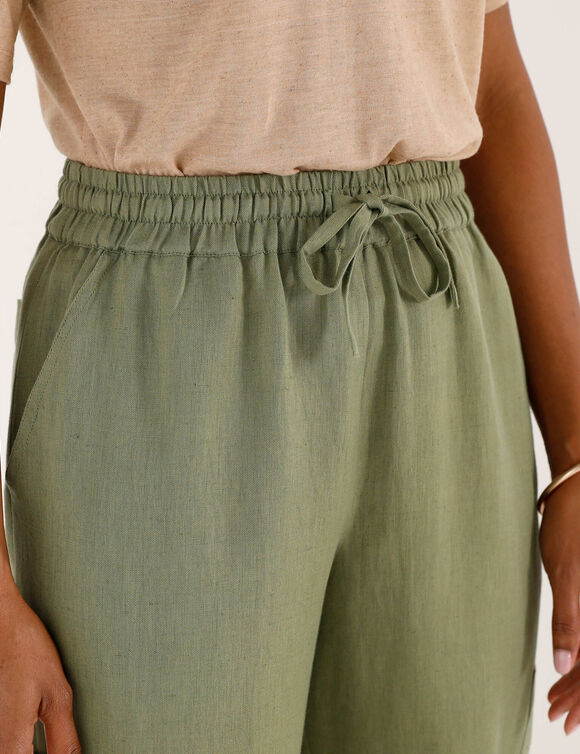 Pantacourt large &agrave; poches en coton-lin (kaki)