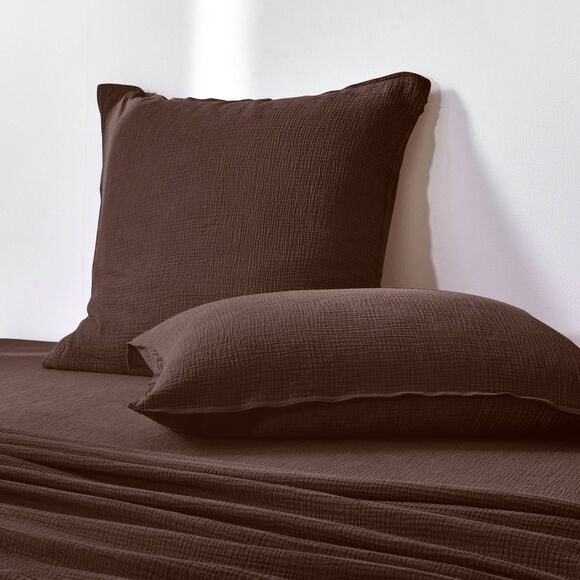 Linge de lit uni - double gaze de coton (chocolat)
