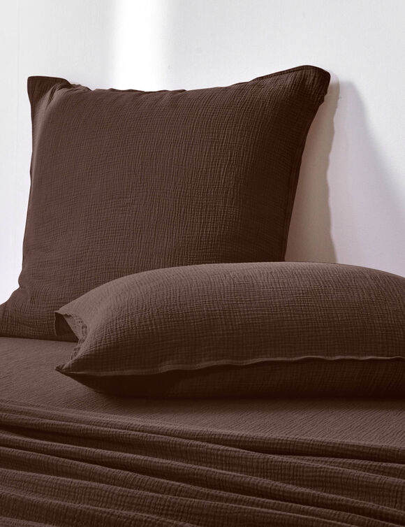 Linge de lit uni - double gaze de coton (chocolat)