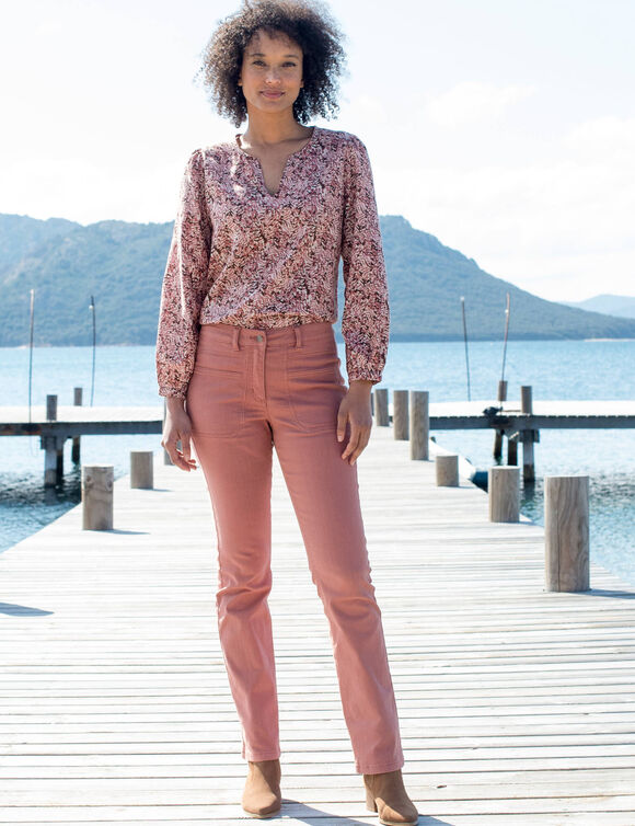 Pantalon droit, poches plaquées (bois de rose)