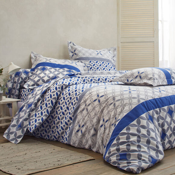 Marlow-beddengoed met geometrische print &ndash; katoen 57 draden/cm&sup2; (grijs / blauw)