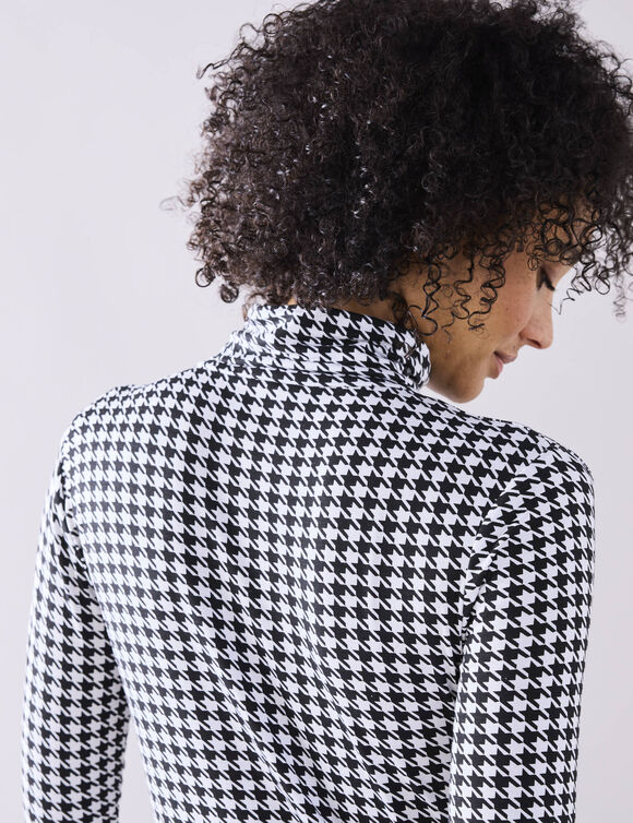 Sous-pull col montant imprimé pied-de-poule, stretch (noir / blanc)