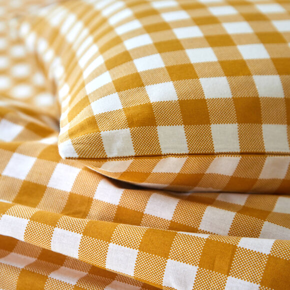 Linge de lit Lou imprim&eacute; carreaux - coton (miel)