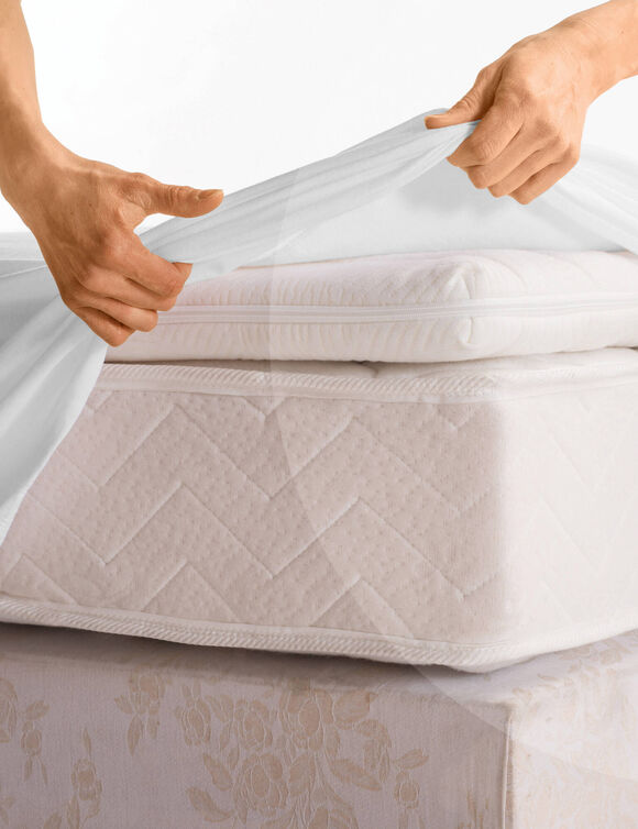 Matrasbeschermer in ondoorlatend molton, hoesmodel, voor dikke matras (wit)