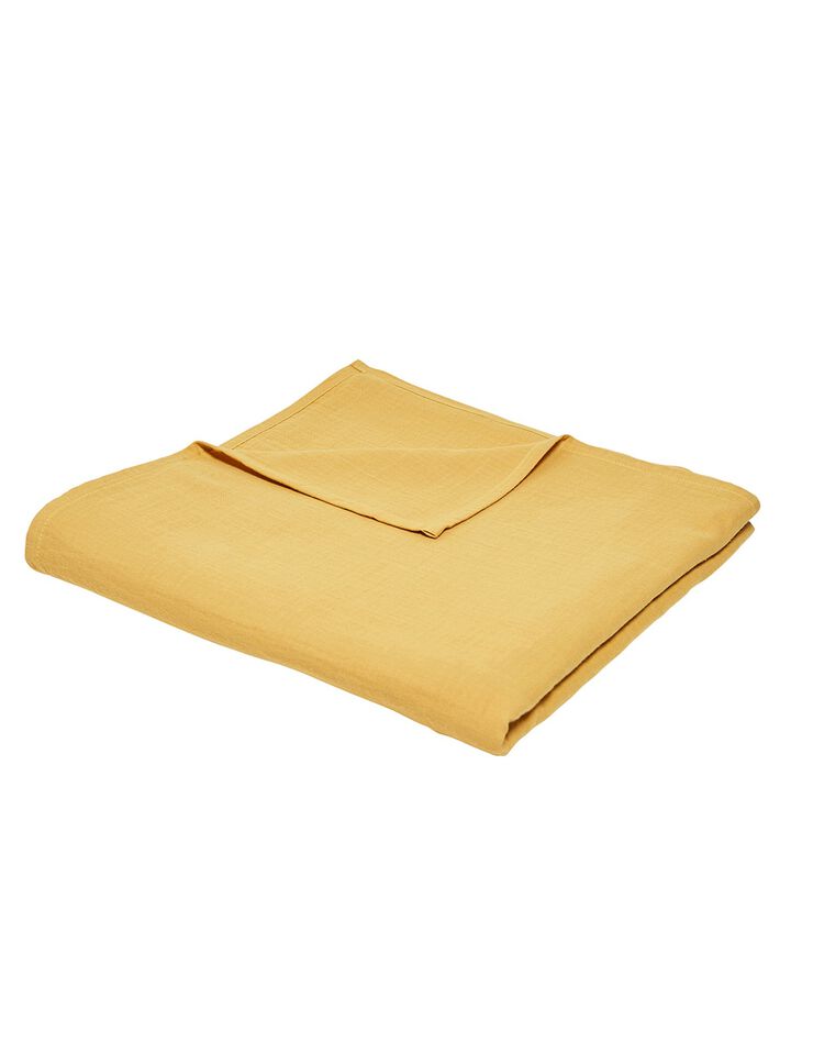 Plaid uni ou jeté de canapé gaze de coton (ocre)