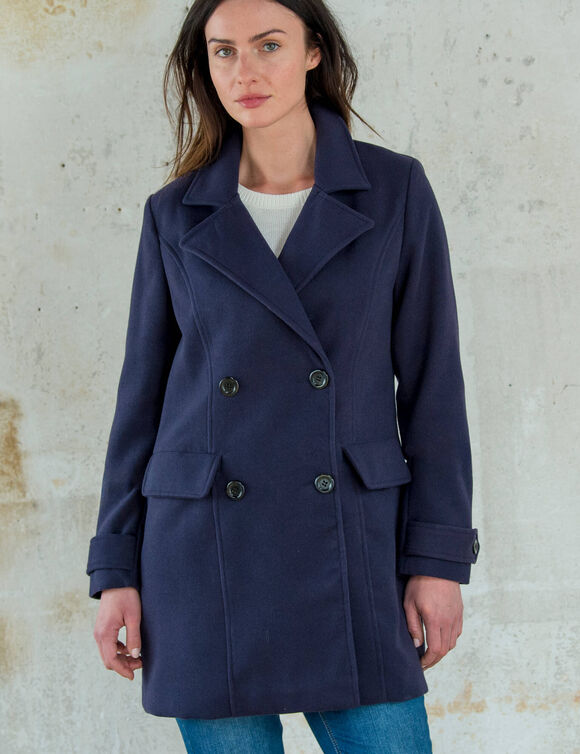 Manteau caban boutonn&eacute; uni (marine)