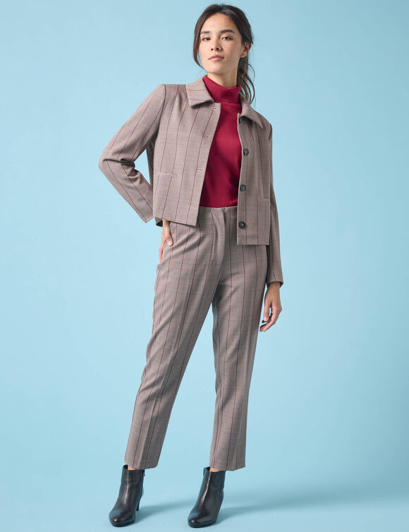 Korte blazer met ruitenprint, kleine lengtes  (chocolade)