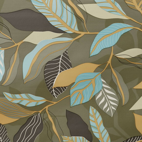 Nappe toile cirée imprimé feuillage (marron / turquoise)