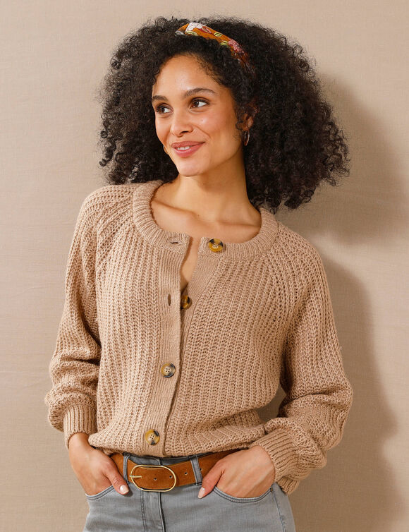Gilet moelleux en maille anglaise  (noisette chiné)